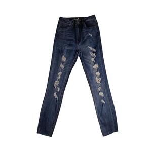 Jeans Gali femme taille 7 ajusté taille ultra haute bleu look détruit